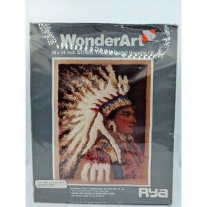 NOS WonderArt #4916 Indian Chief latch hook & cross stitch Wall Hanging 18x24in